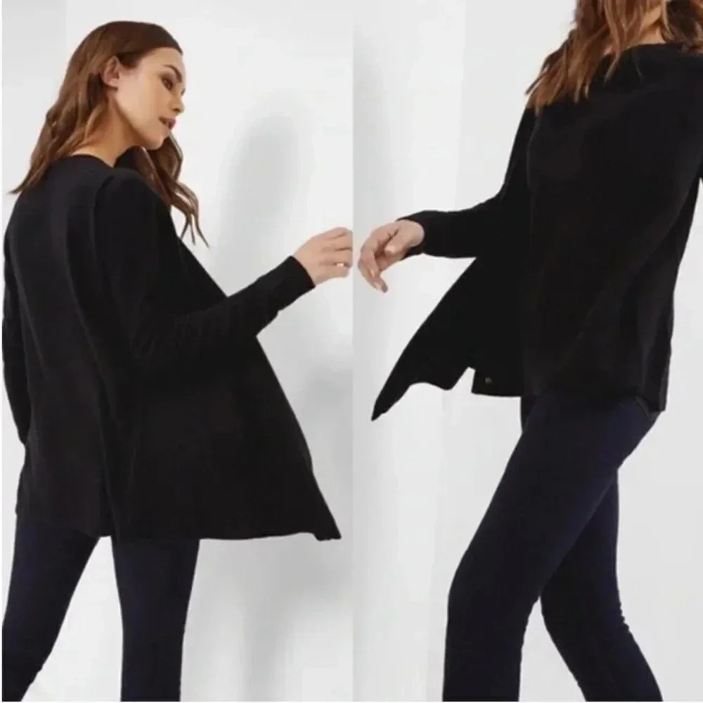 Ted Baker Siara Cardigan Sweater Draped Wrap Cashmere Wool Knit Black Size Large